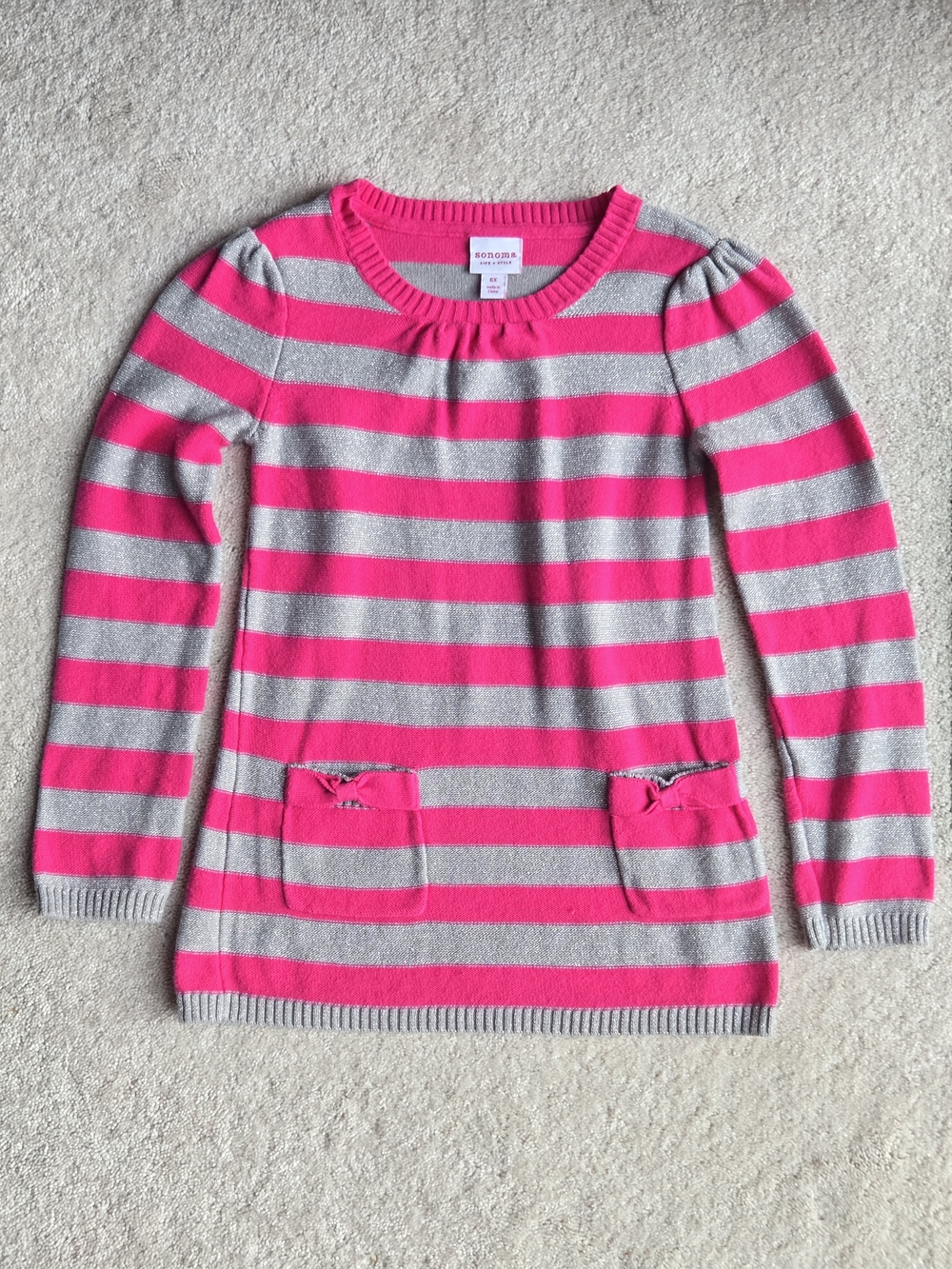 Sonoma Pink and Gray Striped Knit Tunic Dress